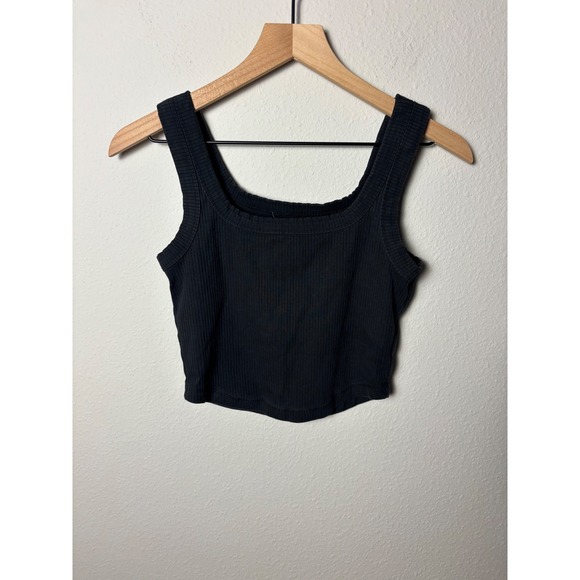 Unbranded Tops - Madewell Black Ribbed Cropped Tank Top Square Neck Sleeveless Cotton Blend